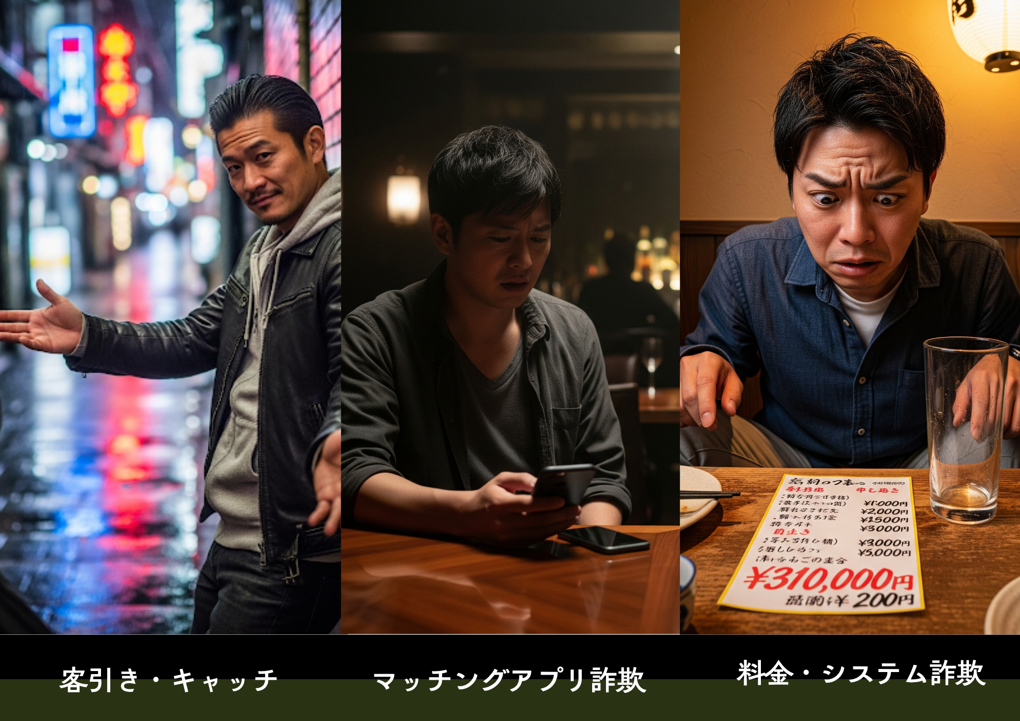 ぼったくりの手口を示すイメージ