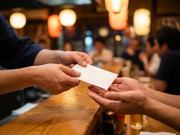 お給料の入った封筒をその場で手渡ししている様子